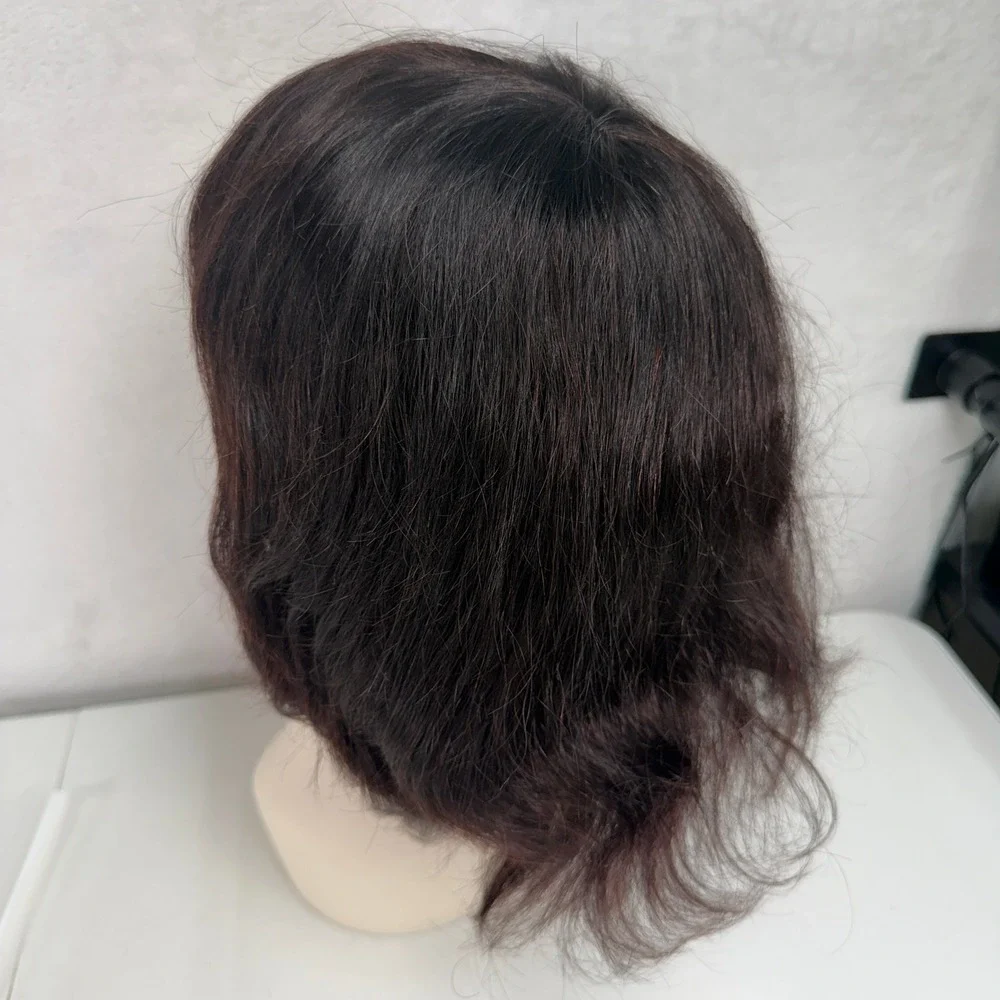 Model Model Human Hair Wig Wavy Bob Dark Brown Lace Front Adjustable Straps